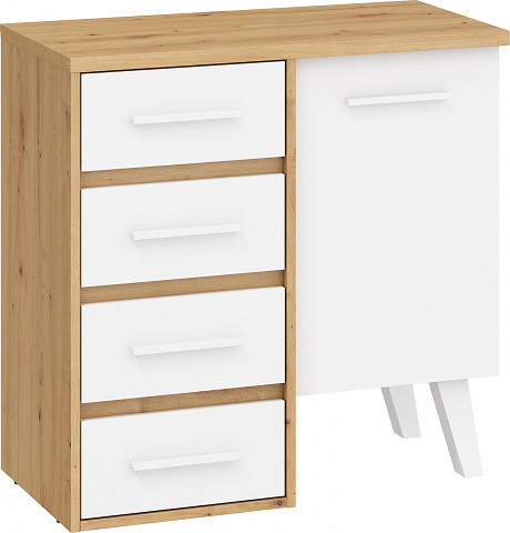 Nordis komód 1 ajtó 4 fiók - Artisan tölgy - Fehér