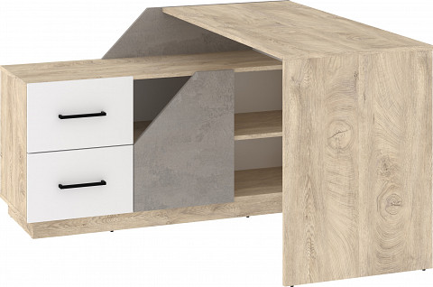 Pax 120L sarok íróasztal kombináció balos - Endgrain tölgy - Fehér - Beton szürke