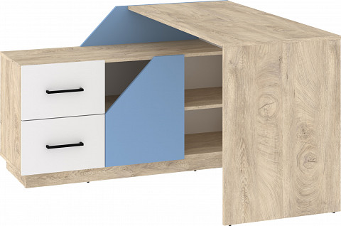 Pax 120L sarok íróasztal kombináció balos - Endgrain tölgy - Fehér - Világos kék