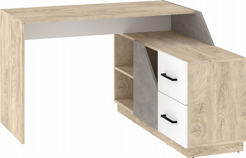Pax 120P sarok íróasztal kombináció jobbos - Endgrain tölgy - Fehér - Beton szürke