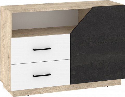 Pax 120 komód 1 ajtó 2 fiók - Endgrain tölgy - Fehér - Beton fekete