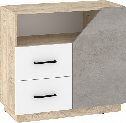 Pax 90 komód 1 ajtó 2 fiók - Endgrain tölgy - Fehér - Beton szürke