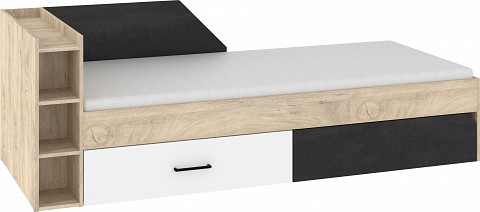 Pax 90L ágykeret 2 fiók balos - Endgrain tölgy - Fehér - Beton fekete