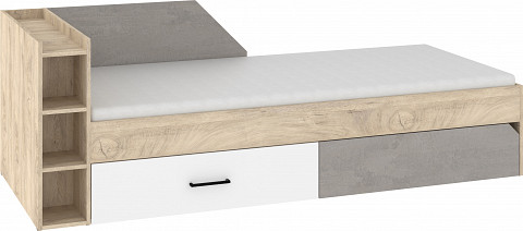 Pax 90L ágykeret 2 fiók balos - Endgrain tölgy - Fehér - Beton szürke
