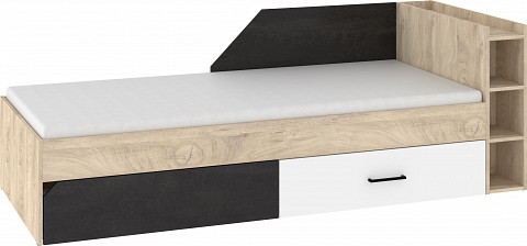 Pax 90P ágykeret 2 fiók jobbos - Endgrain tölgy - Fehér - Beton fekete