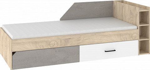 Pax 90P ágykeret 2 fiók jobbos - Endgrain tölgy - Fehér - Beton szürke