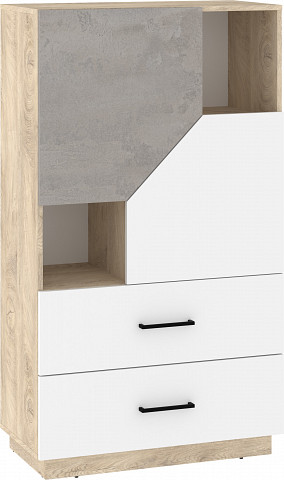 Pax 80 alacsony könyvespolc 2 ajtó 2 fiók - Endgrain tölgy - Fehér - Beton szürke
