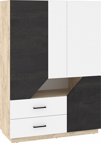 Pax 133 gardróbszekrény 4 ajtó 2 fiók - Endgrain tölgy - Fehér - Beton fekete