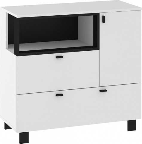 Vegas komód 1 ajtó 2 fiók - Fehér - Fekete