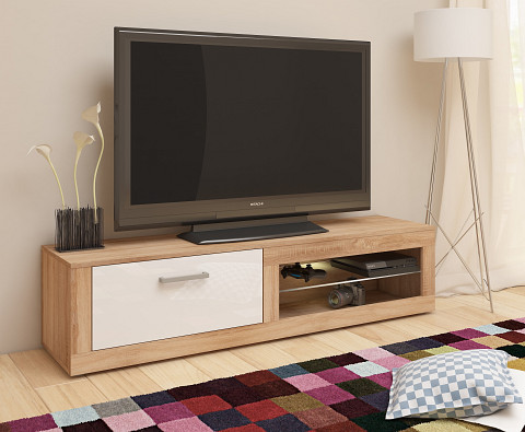 Viki New TV-állvány 1 ajtó - Világos Sonoma tölgy - Fényes fehér