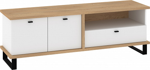 Cross TV-állvány 2 ajtó 1 fiók - Cremona tölgy - Fehér