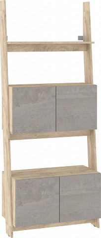 Rack 80 2D könyvespolc 4 ajtó - Endgrain tölgy - Beton szürke
