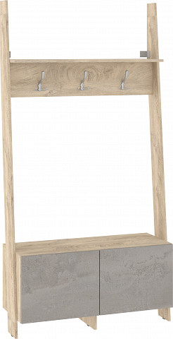 Rack előszoba bútor - Endgrain tölgy - Beton szürke