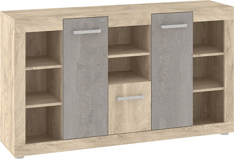 Viki nagy komód 3 ajtó - Endgrain tölgy - Beton szürke