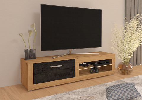 Viki New TV-állvány 1 ajtó - Artisan tölgy - Beton fekete