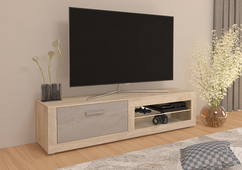 Viki New TV-állvány 1 ajtó - Endgrain tölgy - Beton szürke