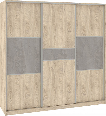 Rico 220D háromajtós tolóajtós gardróbszekrény - Endgrain tölgy - Endgrain tölgy - Beton szürke