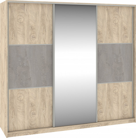 Rico L 240C háromajtós tolóajtós gardróbszekrény tükörrel - Endgrain tölgy - Endgrain tölgy - Beton szürke