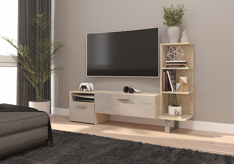 Best TV-állvány - Endgrain tölgy - Beton szürke