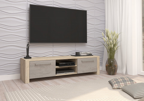 Helix New TV-állvány - Endgrain tölgy - Beton szürke