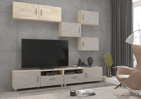 Kuga TV-állvány - Endgrain tölgy - Beton szürke