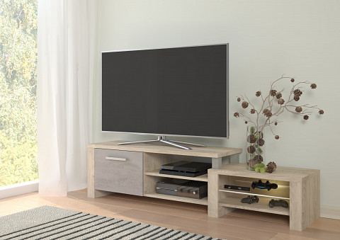 Orion TV-állvány 1 ajtó - Endgrain tölgy - Beton szürke