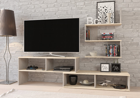 Sydney TV-állvány - Endgrain tölgy - Beton szürke