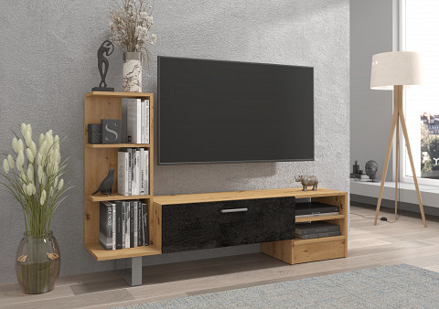 York TV-állvány 1 ajtó - Artisan tölgy - Beton fekete