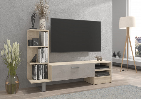 York TV-állvány 1 ajtó - Endgrain tölgy - Beton szürke