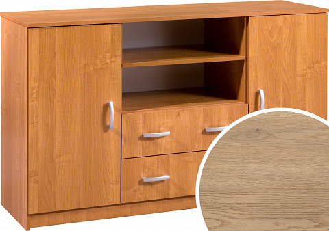 Komód 2 ajtó 2 fiók nyitott polc K-1442S2DW6 - Cremona tölgy