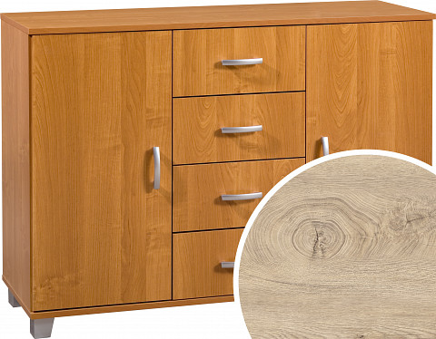 Komód 2 ajtó 4 fiók KN-1244S2D - Endgrain tölgy