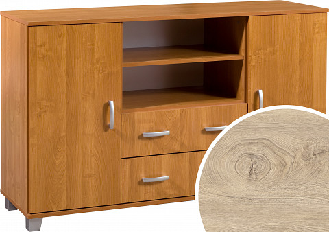 Komód 2 ajtó 2 fiók nyitott polc KN-1442S2DW6 - Endgrain tölgy
